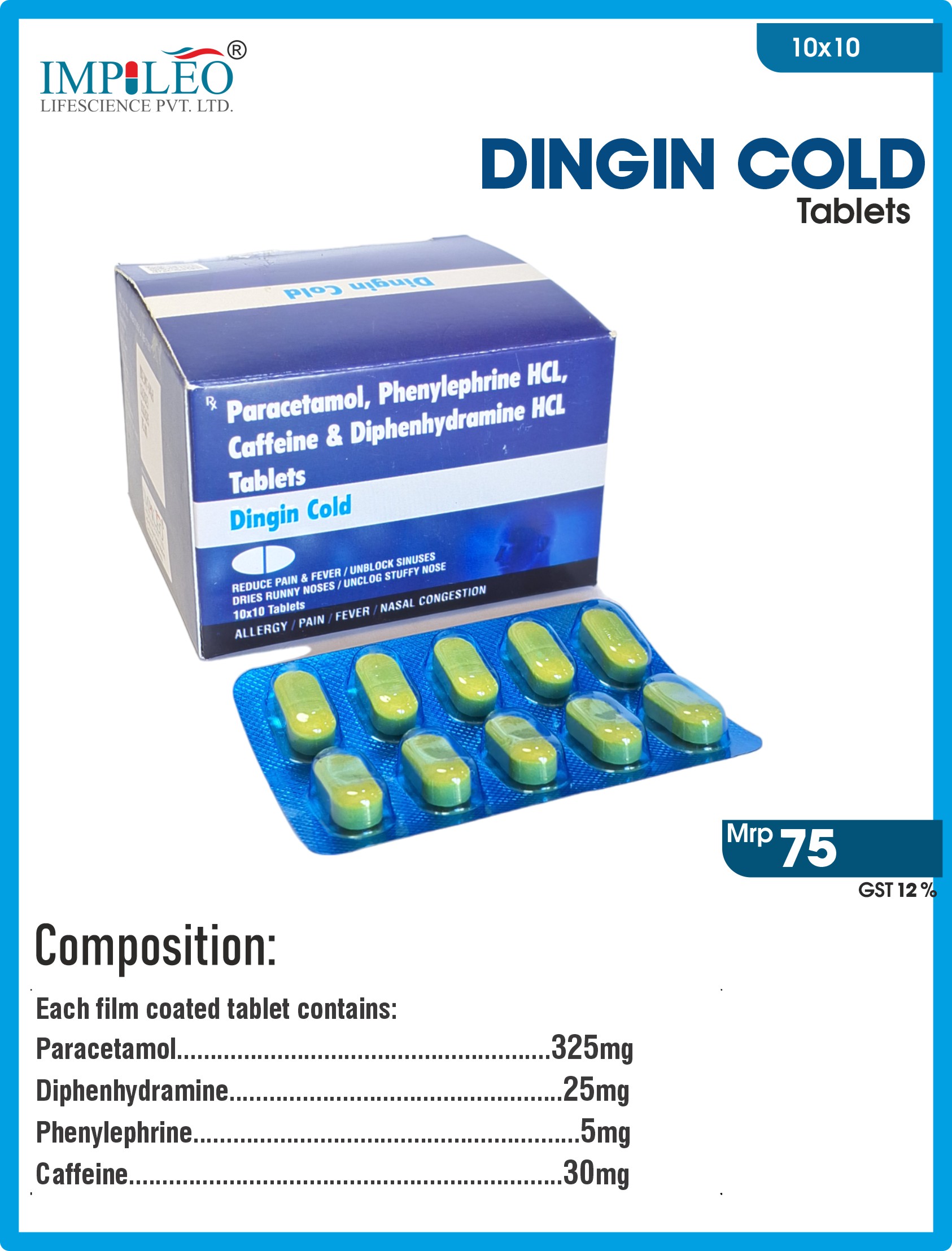 Discover Peak Wellness: Introducing Premium DINGIN-COLD Tablets (Paracetamol, Diphenhydramine, Phenylephrine & Caffeine) Crafted by Third-Party Manufacturing in Chandigarh